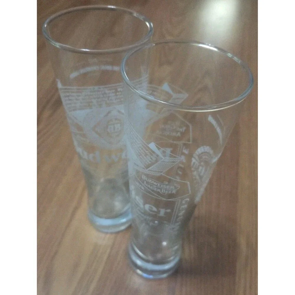 Set of 2 Budweiser King of Beers Etched Pilsner Beer Glasses Anheuser Busch 16oz